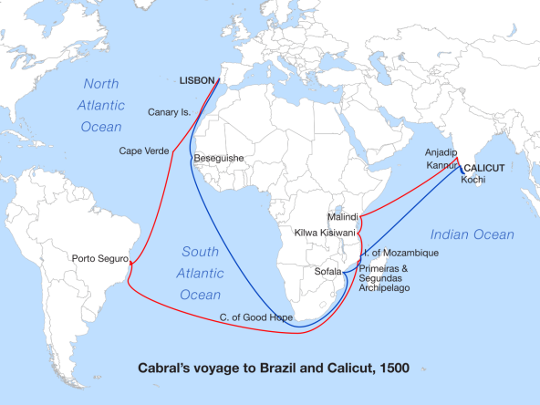 Comparisson of Cabral's route to that of Vasco's
